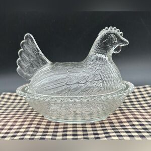 Clear Glass Hen Covered Dish